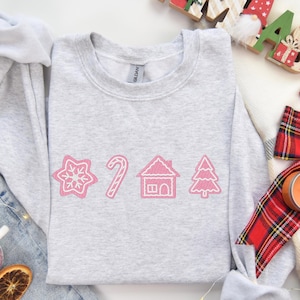 Christmas Cookie Sweatshirt, Embroidered Christmas Sweatshirt, Vintage Crewneck, Women&#39;s Embroidered Hoodie, Retro Christmas Sweatshirt