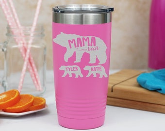 Mama Bear and Cubs Insulated Tumbler, Mama Bear with Cubs, Baby Shower Mama Bear Gift, Gift For Mom, Engraved Mama Bear Gift