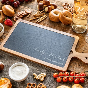 Charcuterie Board, Acacia Wood and Slate Board, Home Decor, Anniversary Gift, Personalized Gift For Mom, Gift For Wife, Personalized Gift