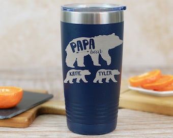 Papa Bear with Cubs Insulated Tumbler, Papa Bear Gift For Dad, New Dad Gift, Present For Dad, Dad Baby Shower Gift, Personalized Tumbler