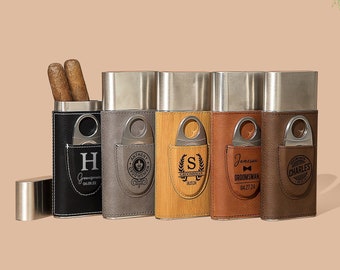 Personalized Cigar Case, Cigar Holder with Cutter, Groomsmen Cigar Case, Gift for Him, Groomsmen Gifts, Cigar Travel Case, Gift for Husband