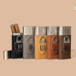 Personalized Cigar Case, Cigar Holder with Cutter, Groomsmen Cigar Case, Gift for Him, Groomsmen Gifts, Cigar Travel Case, Gift for Husband image 1