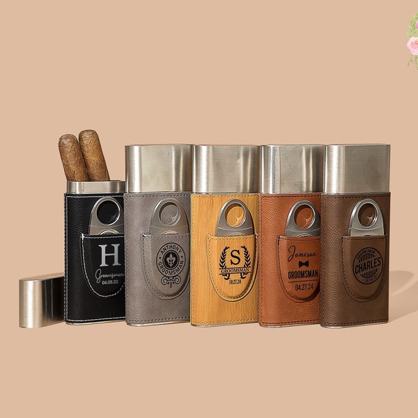 Personalized Cigar Case, Cigar Holder with Cutter, Groomsmen Cigar Case, Gift for Him, Groomsmen Gifts, Cigar Travel Case, Gift for Husband