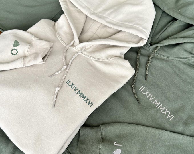 Custom Embroidered Roman Numeral Hoodie, Gift for Couples, Custom Wedding Date, Personalized Wedding Gift, Anniversary Gift for Her
