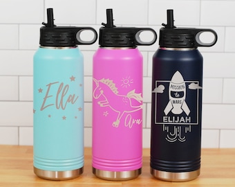 Unicorn Water Bottle Clear Girls Kids Personalized School Gift Party