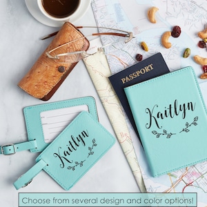 Estuche para pasaporte personalizado y etiqueta para equipaje con nombre grabado, regalo de viaje, billetera para pasaporte grabada, estuche para pasaporte, apto para veganos