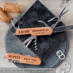 Personalized Multi Knife, Groomsman Multi Tool, Engraved Groomsman Gift, Groomsman Army Knife, Wood Multi Tool, Gift For Groomsman, Custom