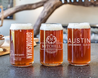 Groomsman Beer Can Style Glasses, Personalized Groomsman Glasses, Groomsman Beer Glass, Pint Glass for Groomsman, Wedding Party Gift Idea