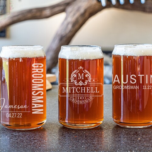 Wedding Party With Date Personalized Beer Can Glass Groomsman Etsy