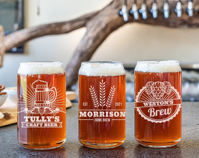 Personalized Beer Can Glass, Gift for Husband, Home Brew Gift, Home Bar Gift Idea, Engraved Beer Glass, Custom Beer Glass, Gift for Dad