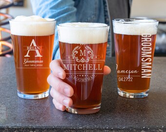 Groomsman Beer Glass, Engraved Pint Glass, Groomsmen Gift Idea, Groomsman Beer Mug, Personalized Best Man Gift, Groomsman Glass