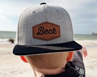 Custom Baby Hat with Patch, Kids Snap Back Hat, Toddler Trucker Hat, Baby Hat, Leather Patch Hat, Custom Name Hat, Personalized Hat for Kid
