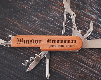 Wooden Groomsman Multi Tool, Groomsmen Knife, Custom Groom Pocket Knife, Personalized Engraved,Wedding Party Gift,Father of the Groom