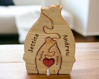 Wood Family Bear Puzzle, Personalized Gift for Mom, Mother's Day Gift, Gift for Parents, Custom Anniversary Gift, Gift for Her