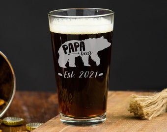 Papa Bear Beer Glass, New Dad Gift, Gift For Dad, Gift For Husband, Dad Beer Glass, Husband Beer Glass, Gift For Him, Engraved Beer Glass