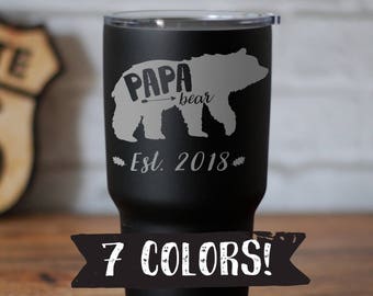 Papa Bear Insulated Tumbler, Laser Engraved Travel Mug, Yeti, RTIC, Custom Rambler, New Dad Gift, Gift For Dad, Baby Shower, New Parent Gift