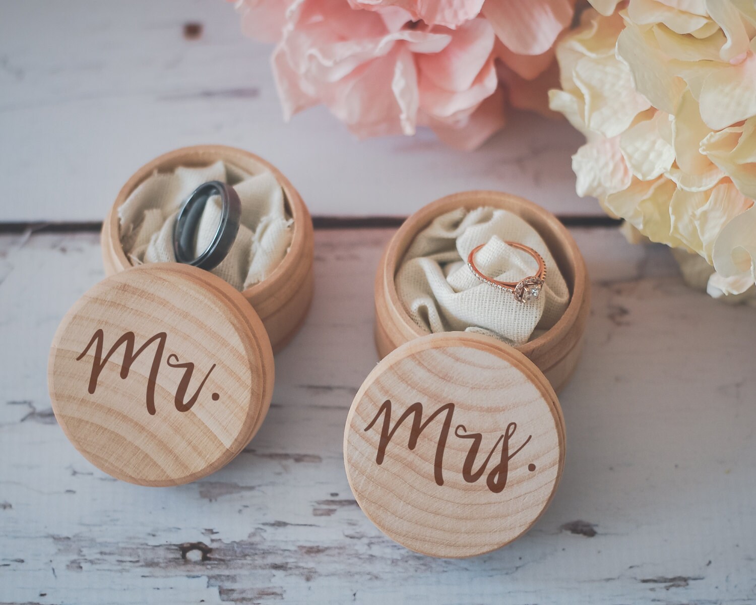 Mr. & Mrs. Ring Box Set, Engraved Wedding Ring Box, Wooden Ring Box, …