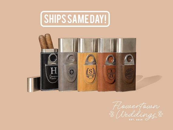 Personalized Cigar Case, Cigar Holder with Cutter, Groomsmen Cigar Case, Gift for Him, Groomsmen Gifts, Cigar Travel Case, Gift for Husband
