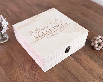 Custom Wedding Memory Box - Personalized Wooden Keepsake Box - Customized Photo Box - Wedding Card Box - Gift for Couples - Wedding Gift