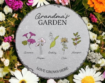 Birth Flower Garden Stone, Gifts for Grandma, Custom Garden Stone, Gift for Nana, Mother's Day Gift, Garden Lover Gift, Gift for Mom