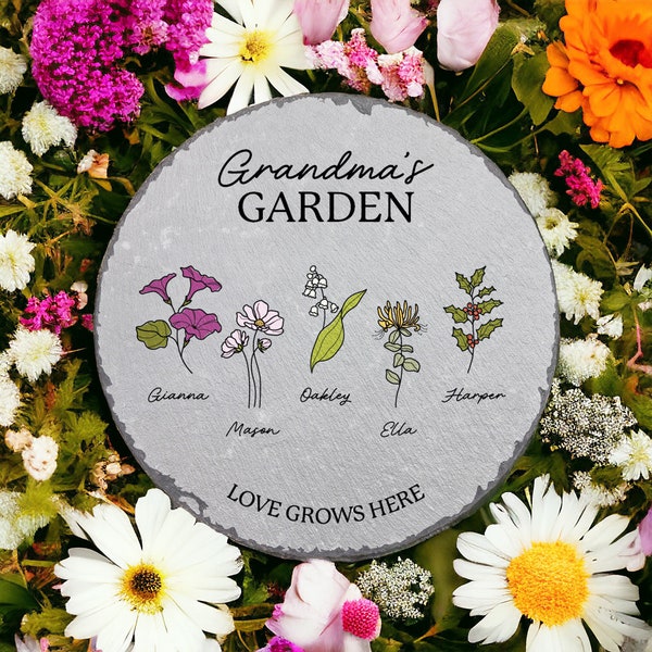 Birth Flower Garden Stone, Gifts for Grandma, Custom Garden Stone, Gift for Nana, Mother's Day Gift, Garden Lover Gift, Gift for Mom
