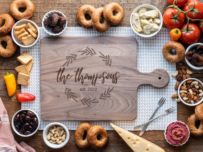 Personalized Cutting Board, Cutting Board with Handle, Bridal Shower Gift, Custom Charcuterie Board, Gift for Couple, Housewarming Gift 