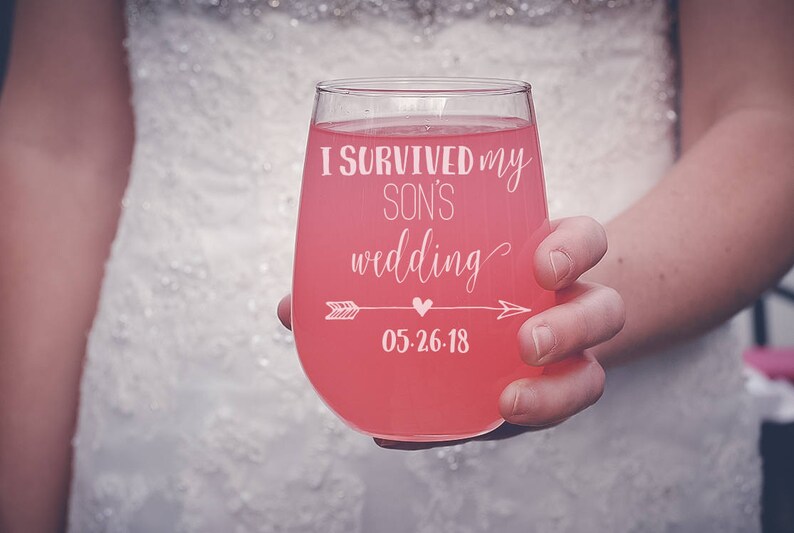 I Survived My Son's Wedding Wine Glass, Mother of the Groom Stemless Wine Glass, Mother of the Groom Gift, Custom Stemless Wine Glass image 3