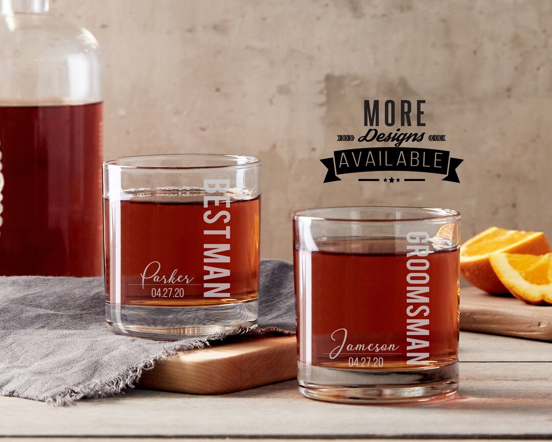 Personalized Whiskey Glasses for Groomsmen, Etched Groomsman Whiskey