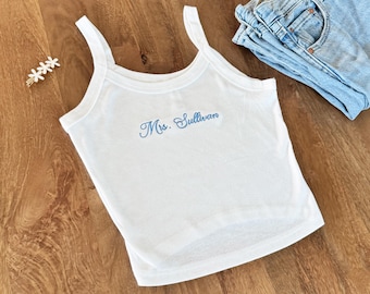Embroidered Bride Crop Tank Top, Personalized Bride Shirt, Engagement Gift, Bride To Be Gift, Bridal Shower Gift