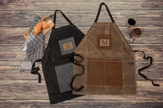 Personalized Canvas Apron, Grilling Apron, Custom Gifts for Him, Men's Christmas Gift, Dad Grill Gift, Patch Apron, Custom Apron with Pocket