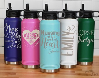 Personalized Nurse Water Bottle, RN Gift, Custom Tumbler with Straw, Nurses are a Work of Heart, Gift for Doctor, Custom Water Bottle