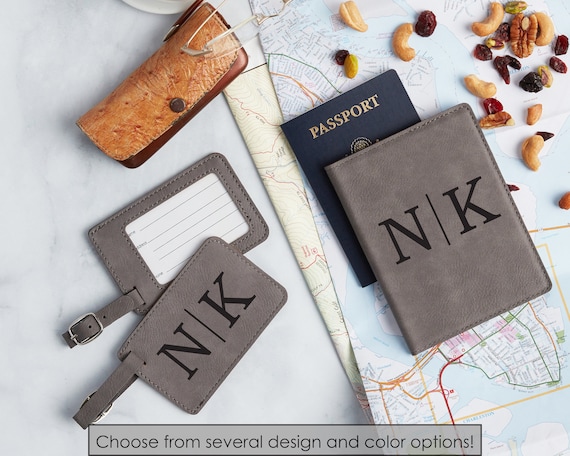 Personalized Leatherette Passport Holder and Luggage Tag Set for Women and  Men | 18 Design Options | Custom Engraved Passport Cover Suitcase Tag