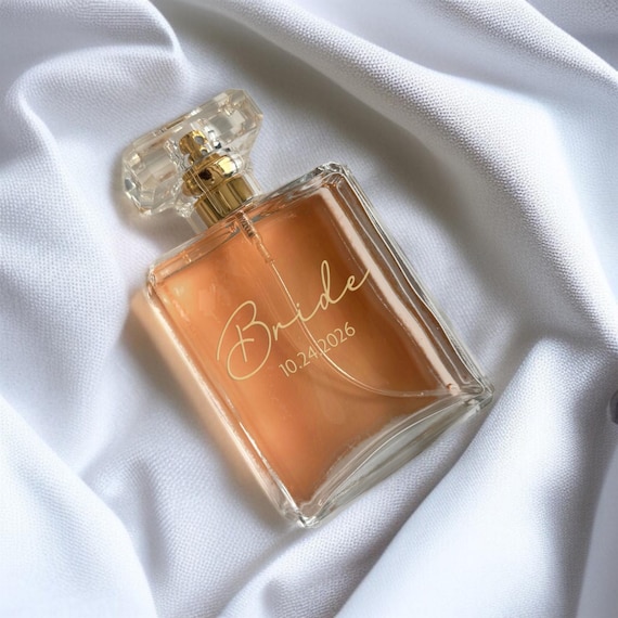 A custom-engraved perfume bottle with 2,843 favorites — proof that a personalised, tactile bridal keepsake with real craft behind it hits differently than any card ever could.