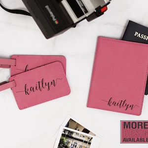 Porta pasaporte con nombre grabado, porta pasaporte personalizado, porta pasaporte y etiqueta de equipaje combinados, juego de regalo de viaje, regalo para viajeros