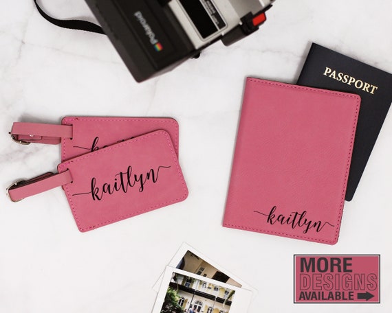 Passport Holder With Name Engraved, Personalized Passport Holder, Passport Holder and Luggage Tag Combo, Travel Gift Set, Gift For Traveler