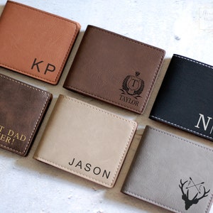Cartera de hombre, Cartera delgada de estilo minimalista, Cartera personalizada, Regalo para él, Regalo de padrino, Regalo de marido, Regalo para él, Cartera grabada