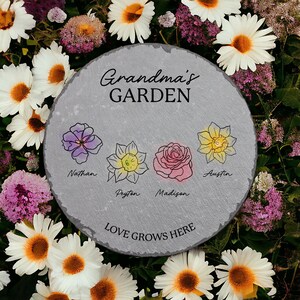 Birth Month Flower Garden Stone, Personalized Garden Stone, Gifts for Grandma, Custom Garden Stone, Grandma Birthday Gift