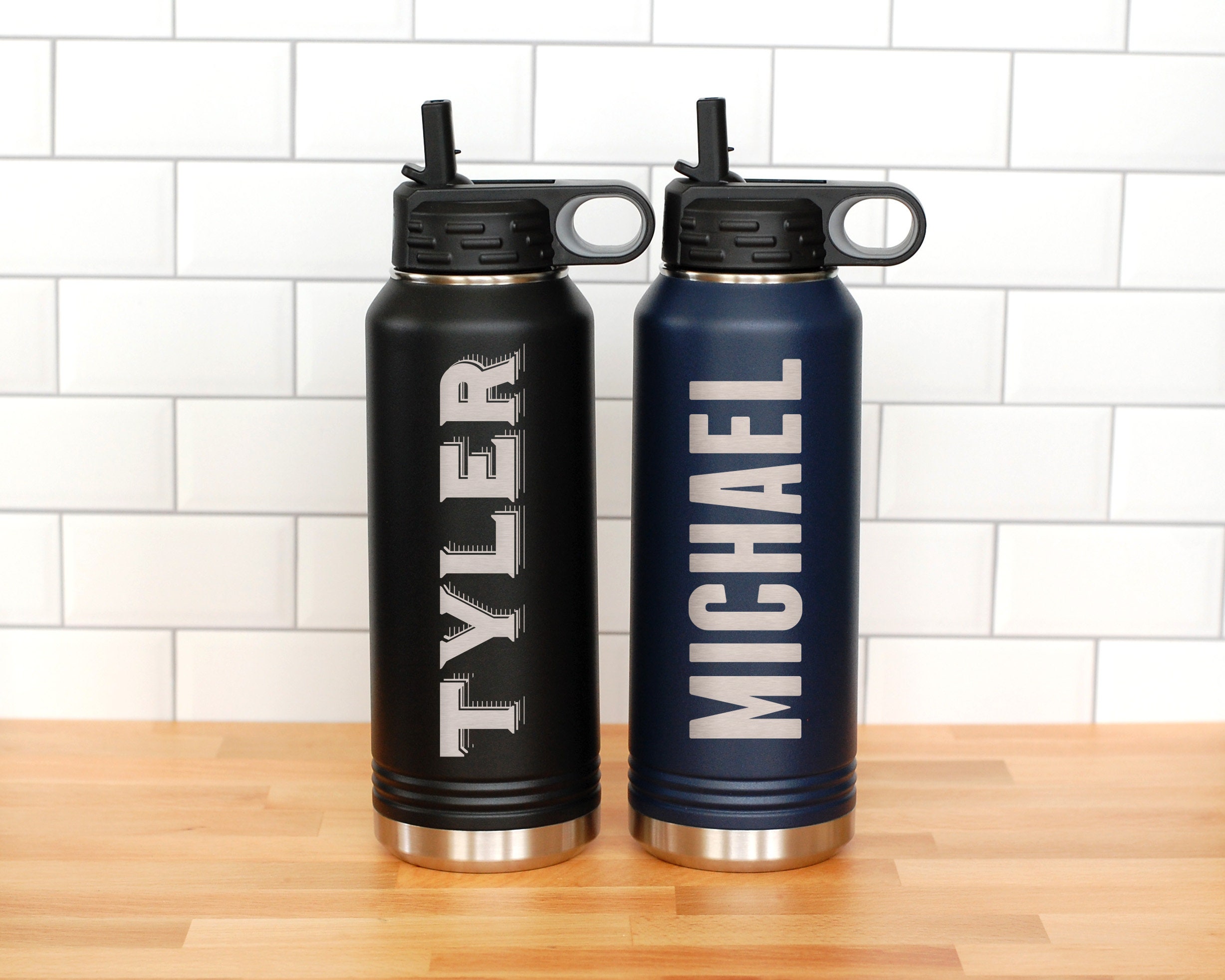 SIMIEEK Personalized Water Bottles for School Supplies Bulk with Straw  Custom Insulated Water Bottle Engraved Name Text (26oz/12oz, 7 Colors)