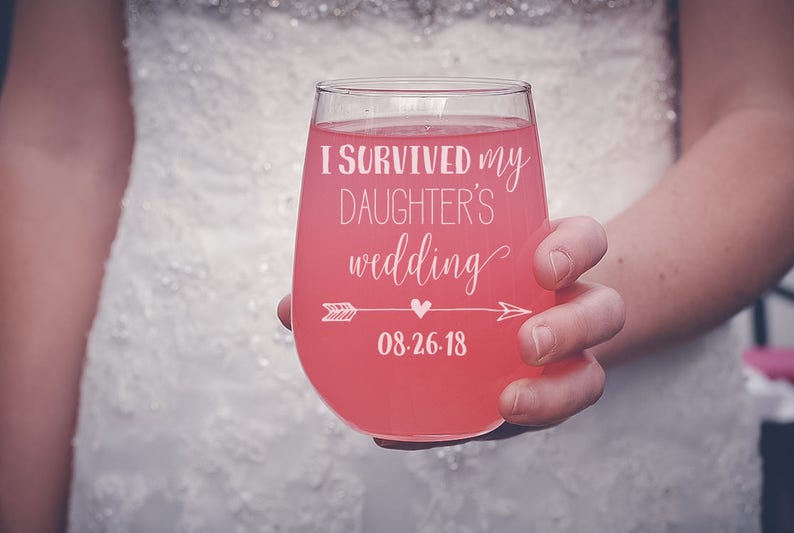 I Survived My Daughter's Wedding Wine Glass, Mother of the Bride Stemless Wine Glass, Mother of the Bride Gift, Custom Stemless Wine Glass image 2
