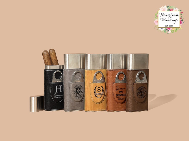 Personalized Cigar Case, Cigar Holder with Cutter, Groomsmen Cigar Case, Gift for Him, Groomsmen Gifts, Cigar Travel Case, Gift for Husband image 1