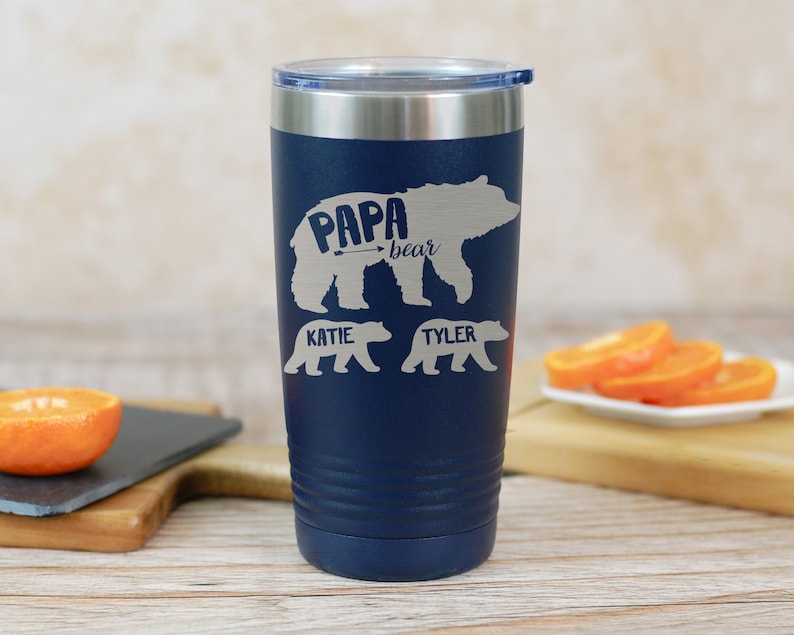 Papa Bear with Cubs Insulated Tumbler, Papa Bear Gift For Dad, New Dad Gift, Present For Dad, Dad Baby Shower Gift, Personalized Tumbler image 1