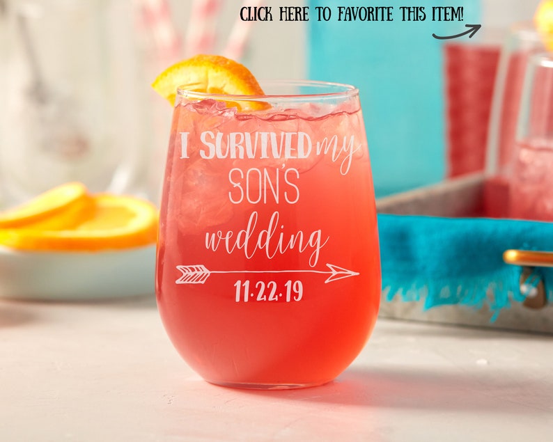 I Survived My Son's Wedding Wine Glass, Mother of the Groom Stemless Wine Glass, Mother of the Groom Gift, Custom Stemless Wine Glass image 2