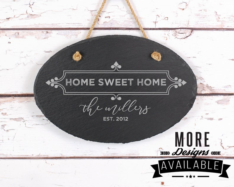 Laser Engraved Slate Door Sign, Housewarming Gift Idea, New Home Owner Gift Idea, Personalized Hanging Door Sign, Gift Idea For The Couple image 2