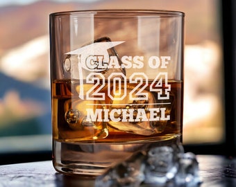 Class of 2024 Graduation Gift, Personalized Whiskey Glass, Bourbon Glass, Engraved Glass, Custom Graduation Present, 2024 Grad Gift, For Him