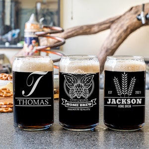 Personalized Beer Can Glass, Gift for Husband, Home Brew Gift, Home Bar Gift Idea, Engraved Beer Glass, Custom Beer Glass, Gift for Dad image 2