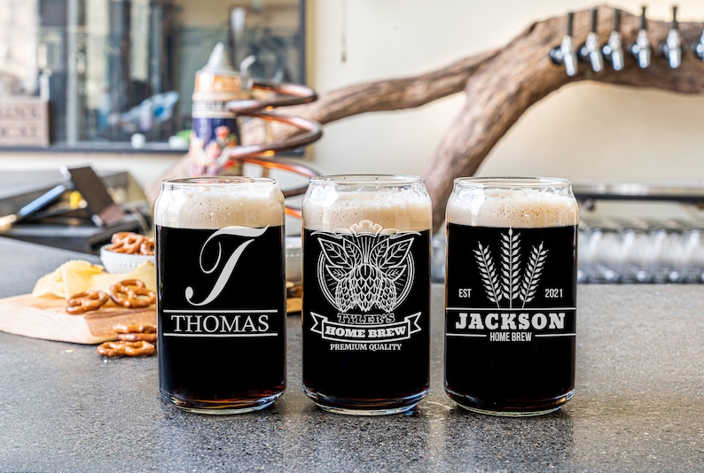Personalized Beer Can Glass, Gift for Husband, Home Brew Gift, Home Bar Gift Idea, Engraved Beer Glass, Custom Beer Glass, Gift for Dad image 2