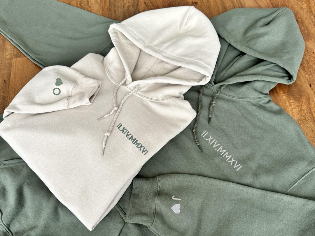 Custom Embroidered Roman Numeral Hoodie, Gift for Couples, Custom Wedding Date, Personaliz