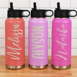Engraved Water Bottles With Straw, Personalized Insulated Water Bottle ...