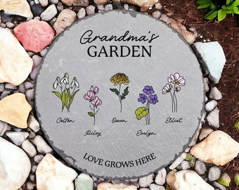 Personalized Garden Stone for Grandma, Gift for Grandma, Mother's Day Gift, Garden Gift, Custom Garden Rock, Grandma Gift, Birth Flower Gift