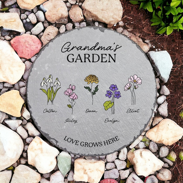 Personalized Garden Stone for Grandma, Gift for Grandma, Mother's Day Gift, Garden Gift, Custom Garden Rock, Grandma Gift, Birth Flower Gift